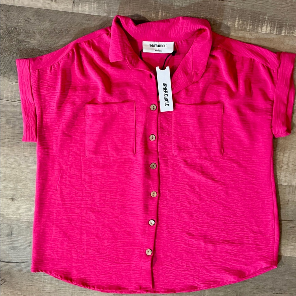NWT Inner circle size large pink blouse
